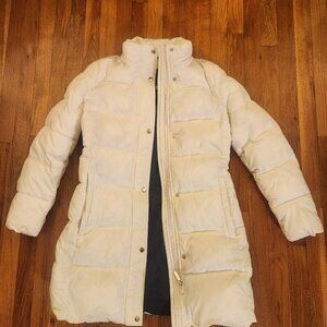 Tommy Hilfiger White Long Puffer Coat Size M No Hood Excellent Condition